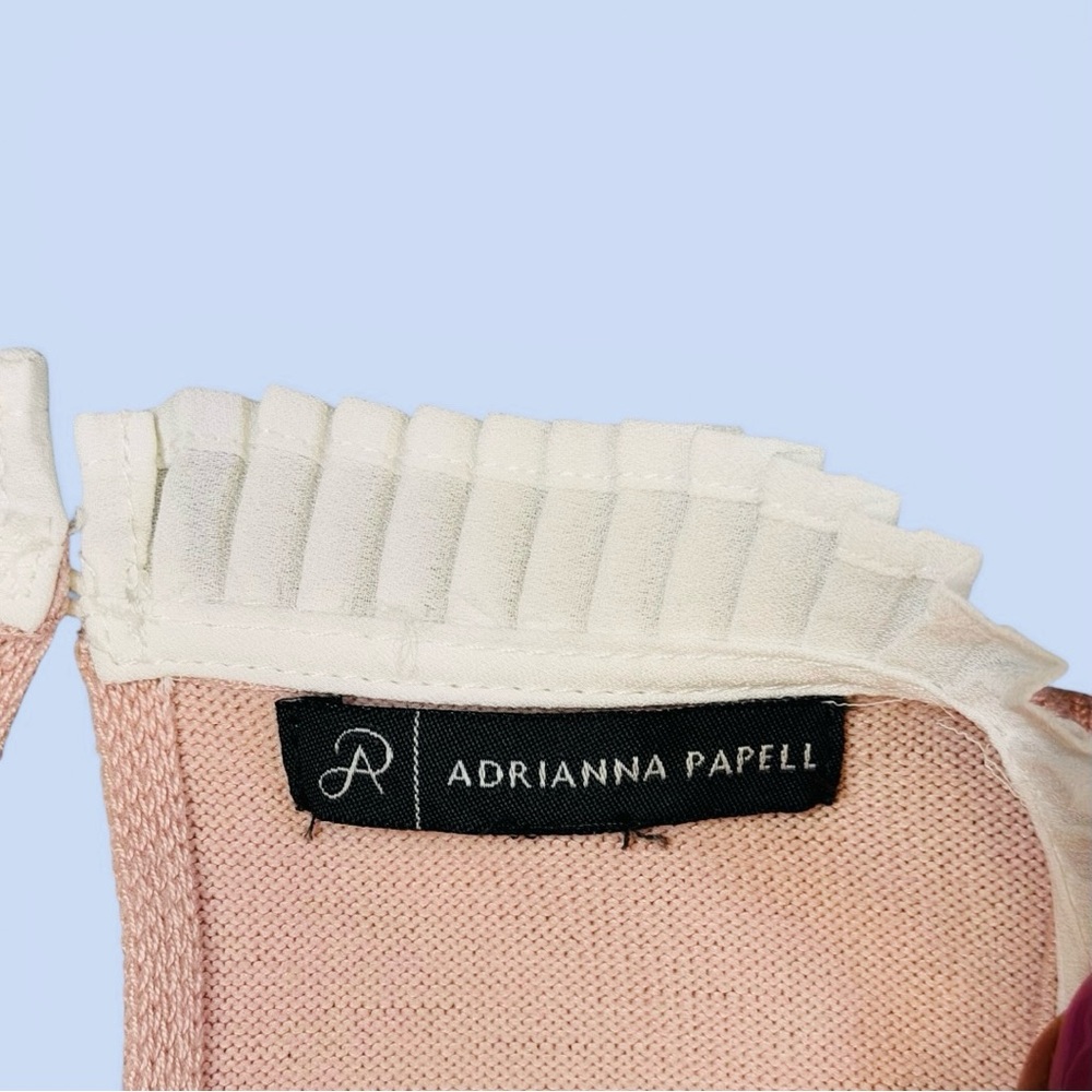Adrianna Papell Twofer Sweater Top Pleated Trim Pink White - Picture 4 of 13